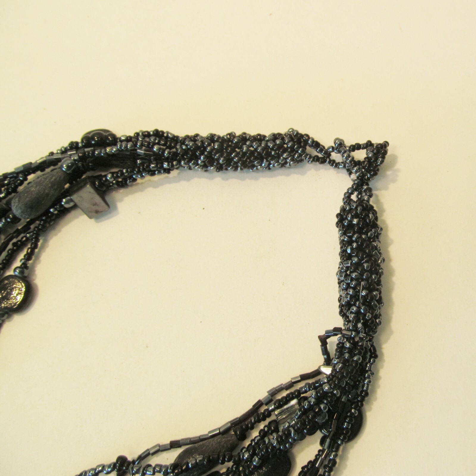 20″ Short Multi Strand Mixed Bead Black Bling Handmade Seed Bead Bali Necklace