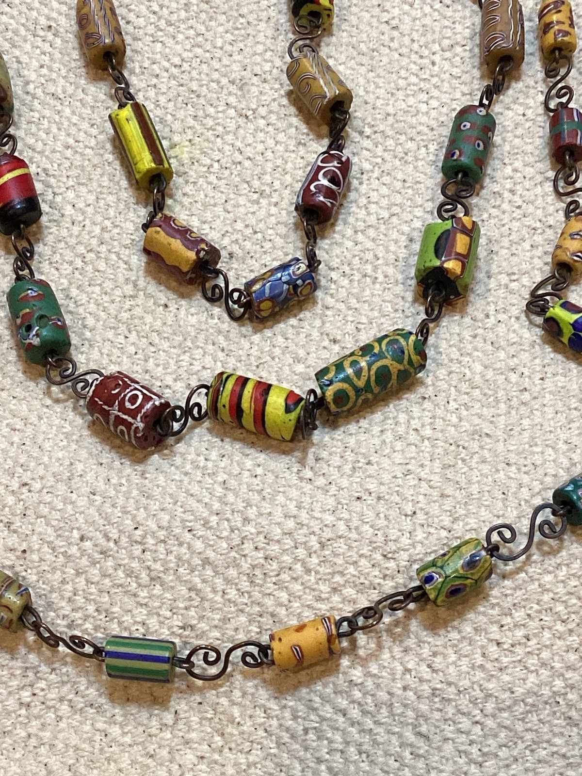 Vintage 70’s Venetian Glass Trade Beads Millefiori Style Fretwork Links Necklace