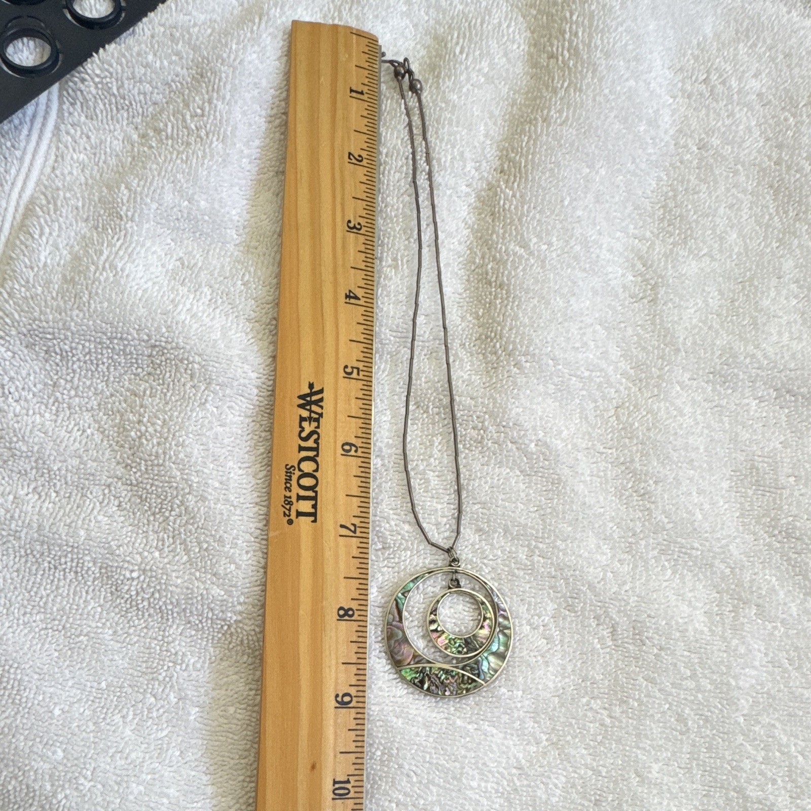 Mexico sterling silver Abalone Shell Inlay Pendant Necklace, Snake Chain, Signed