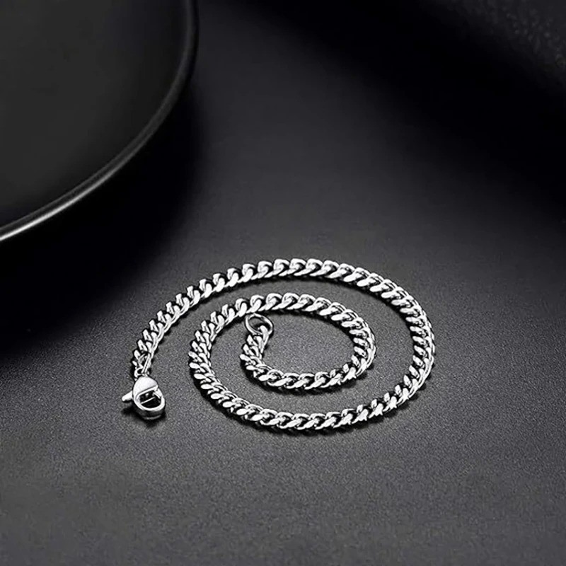 16-36″ Stainless Steel Silver Chain Cuban Curb Womens Mens Necklace 3/5/7/9/11mm