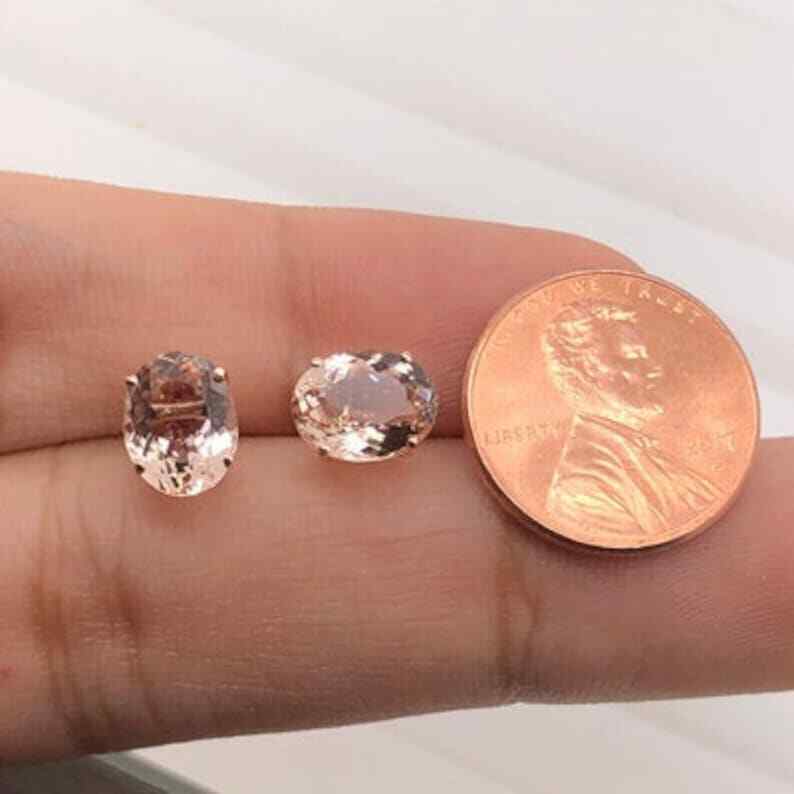 2.4 Ct Oval Morganite Push Back Fancy Stud Earrings 14k Rose Gold Plated Silver