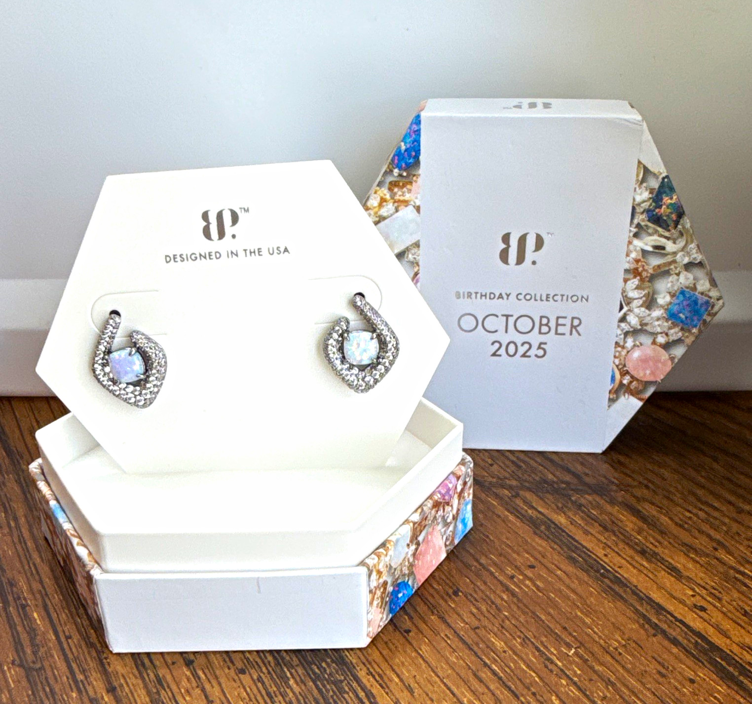 Bomb Party October 2025 Earrings – Beneath the Glimmer white opal hematite