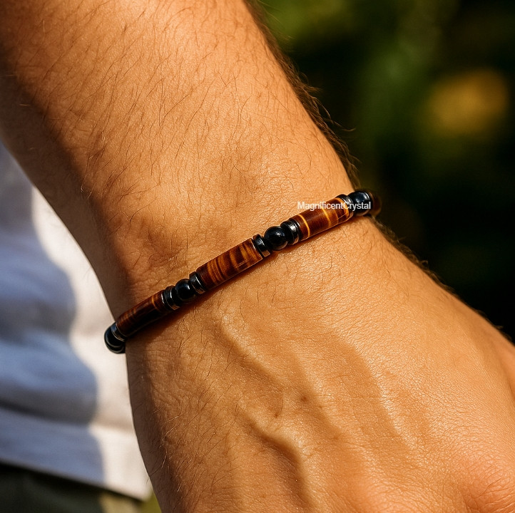 Tiger Eye Cylinder Hematite Men’s Bracelet Career Success Spiritual Men Jewelry