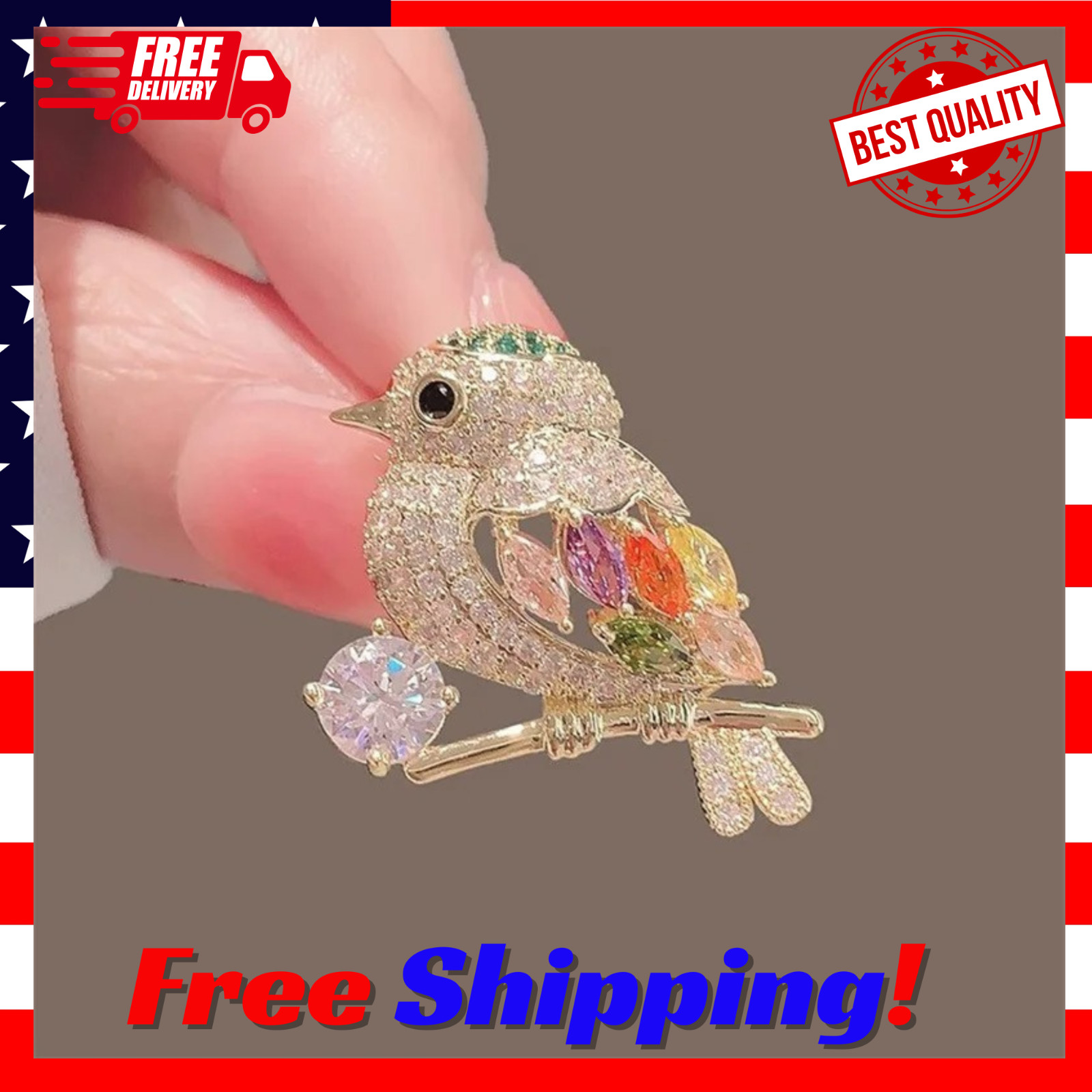 Sparkling Magpie Bird Brooch Pin-Rhinestone Crystal Jewelry for Women Dress/Coat