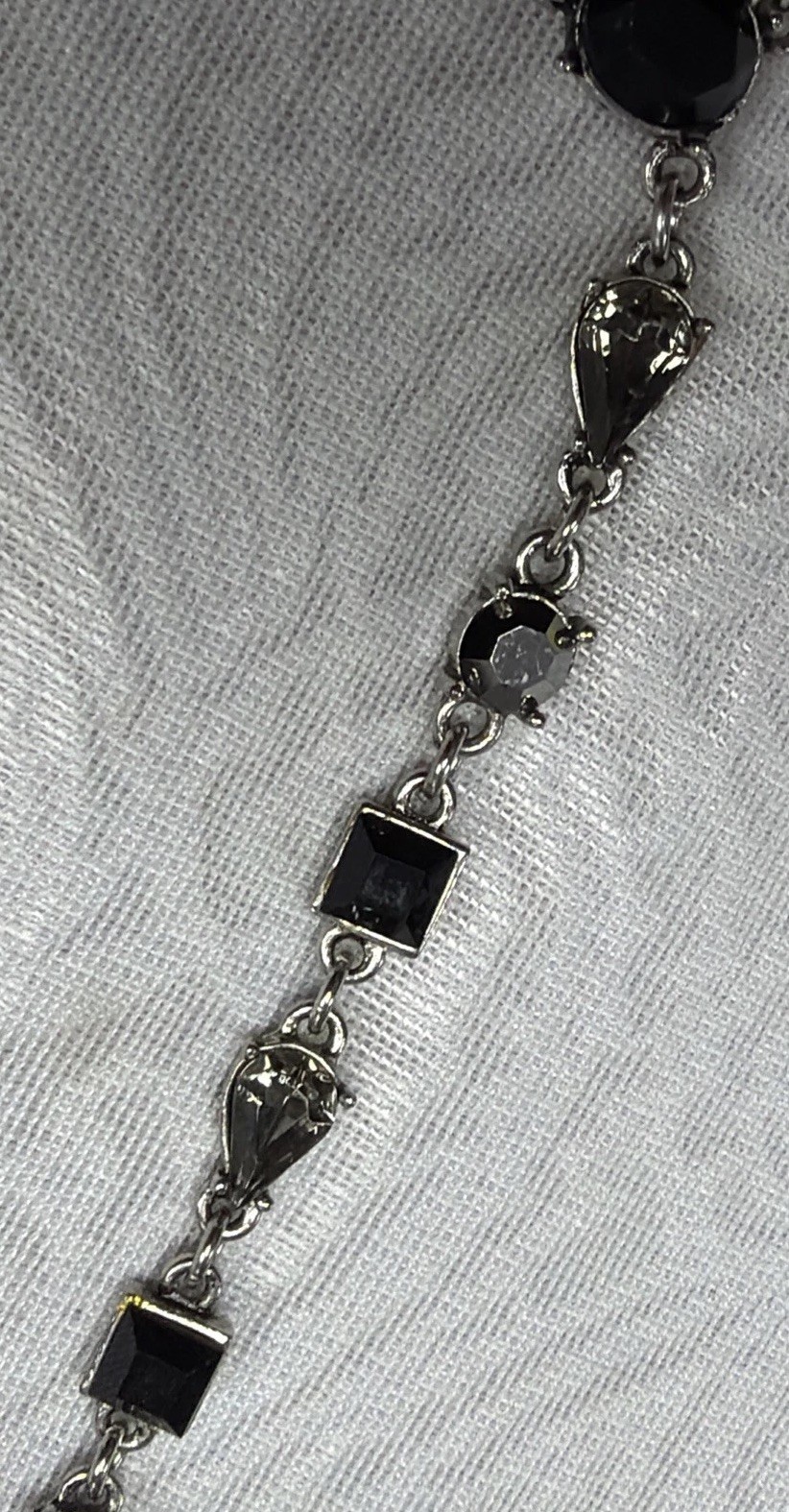 Vintage Y-Lariat Alternating Faceted Crystals Drop Black Onyx Pendant Necklace
