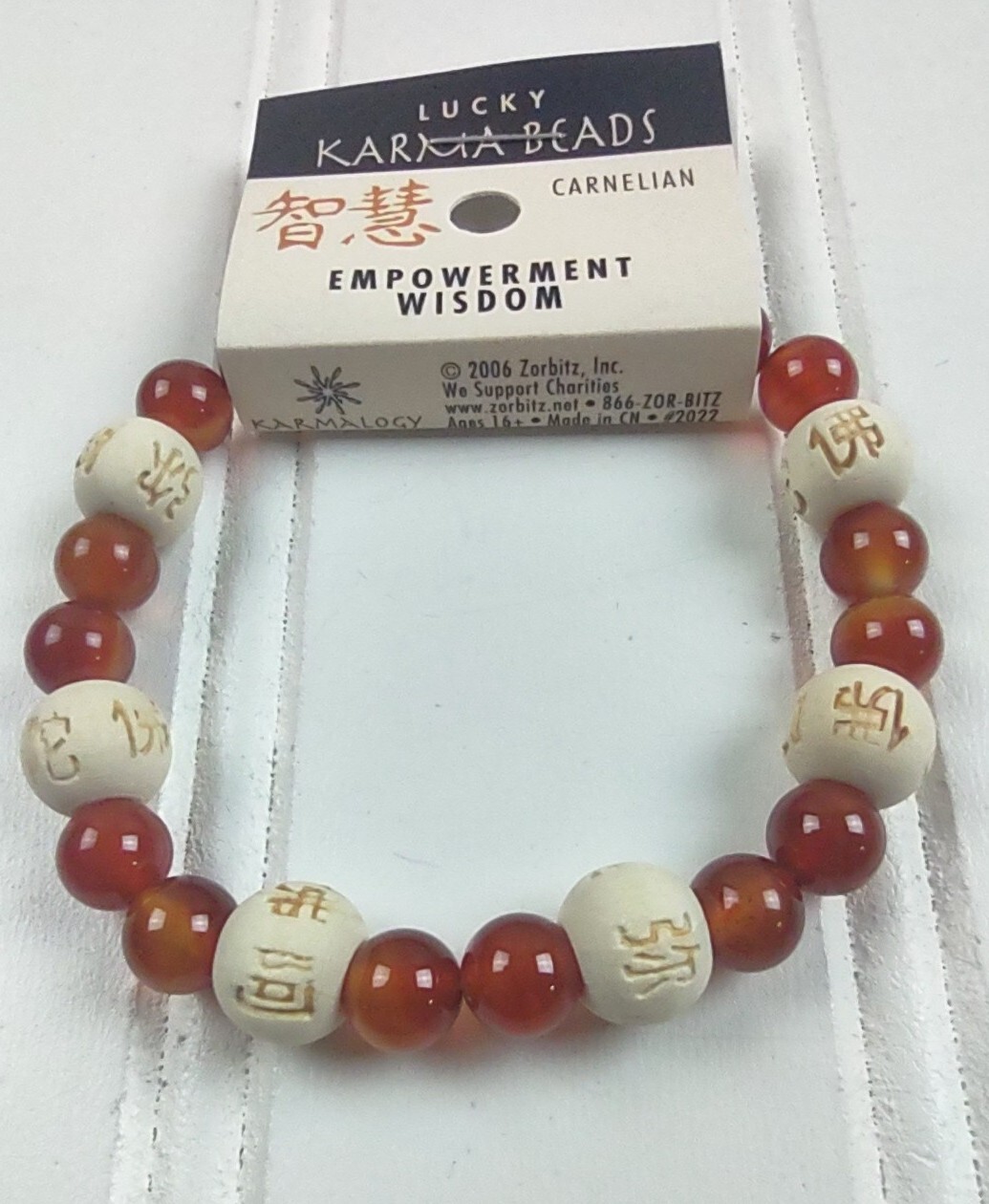 Zorbitz Lucky Karma Bead Stretch Bracelet Unisex Empowerment/Wisdom Carnelian