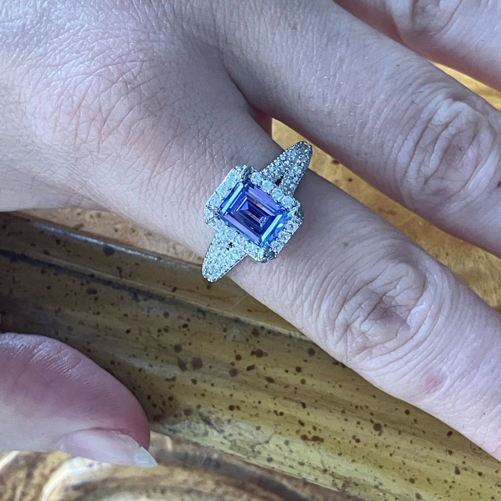 Judith Ripka Simulated Tanzanite White Diamond Sterling Silver Ring Size 9