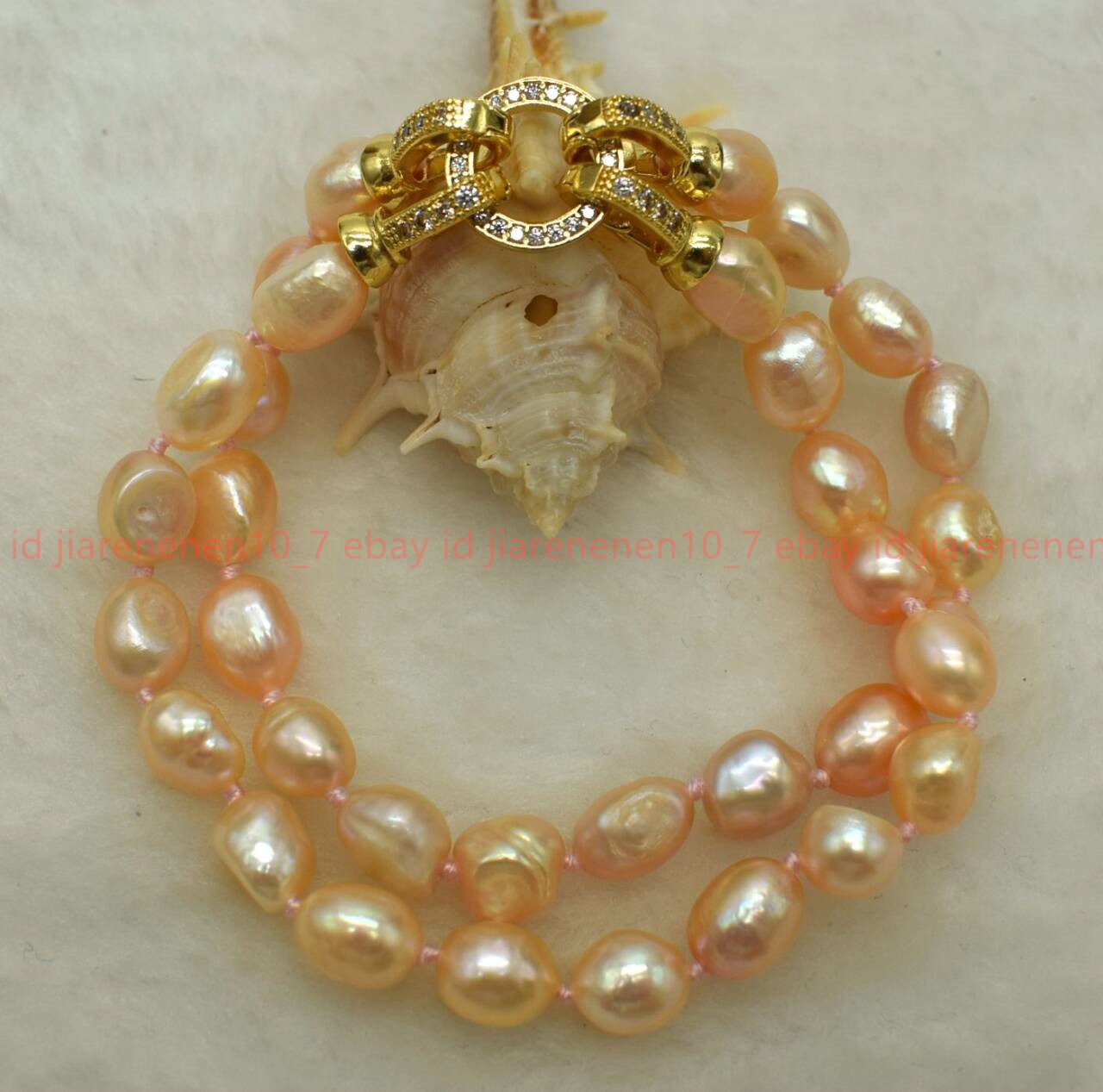 New Natural Pretty 2 Rows 7-8/8-9mm Pink Baroque Pearl Gemstone Bracelet 7-9 In
