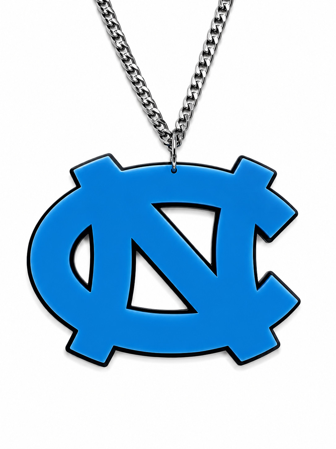 North Carolina Tar Heels NC Acrylic Fan Chain Necklace Carolina Blue Pendant