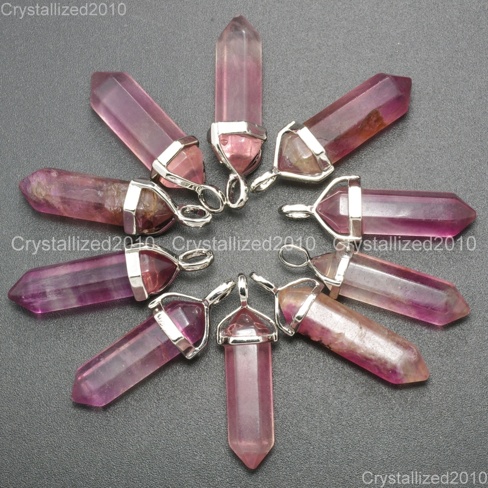 Natural Gemstones Hexagonal Pointed Reiki Chakra Healing Pendant Necklaces Beads