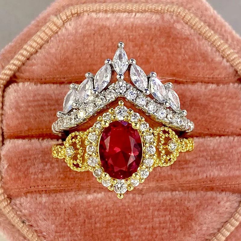 Gold Ruby Marquise Cocktail Ring Pave Setting Party Jewelry