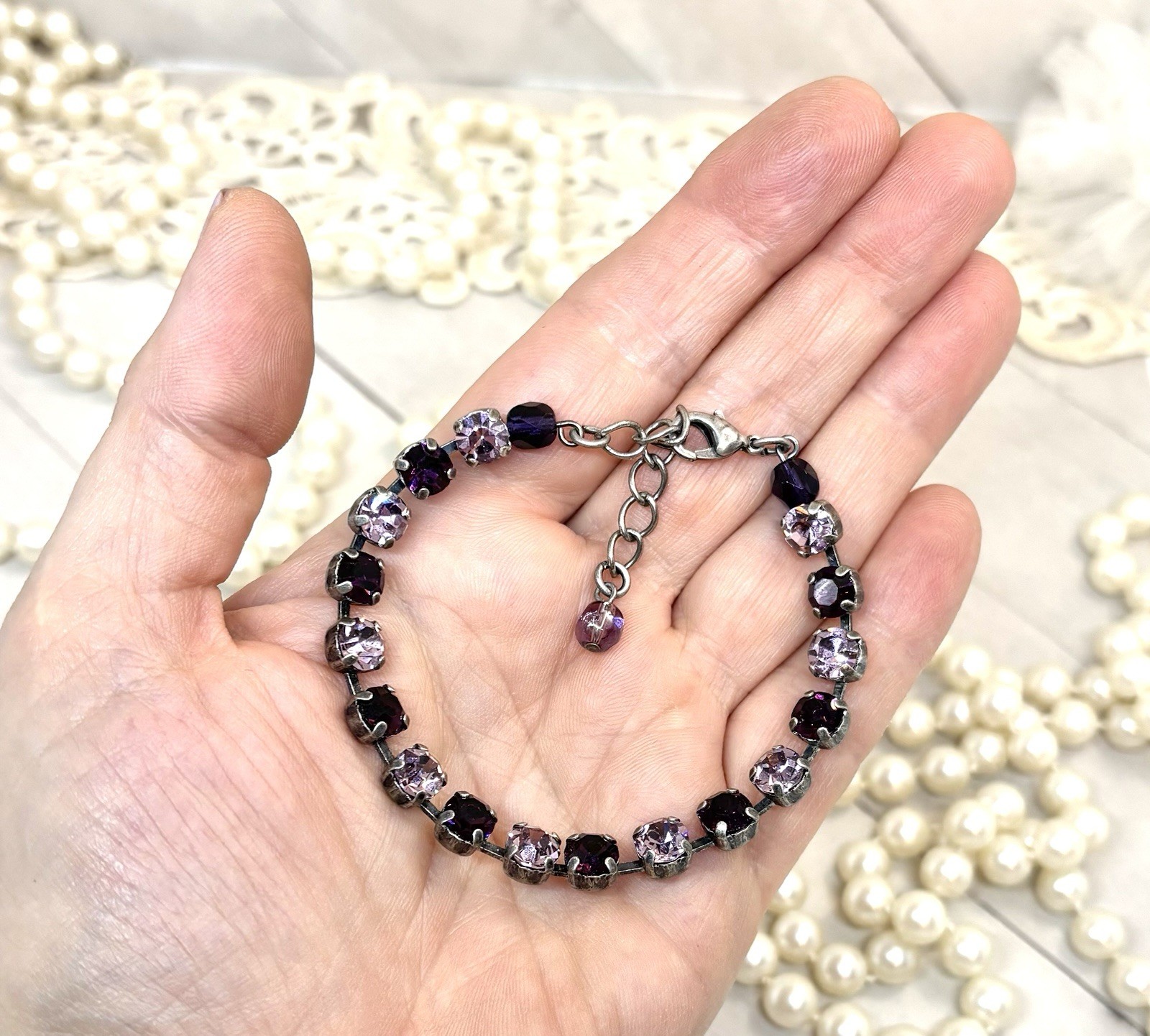 6mm Antique Silver Plated Lilac and Purple Cup Chain Bracelet