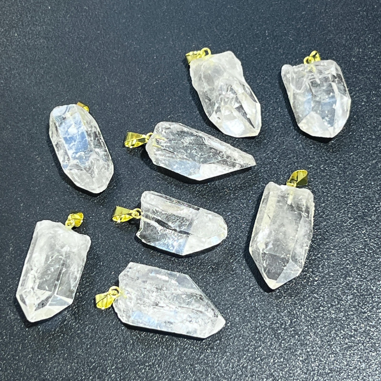 Small Petite Quartz Crystal Point Pendant (Gold Bail) Brazil Mineral