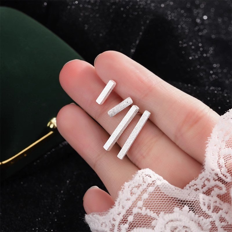 Unisex Women Men Brushed Rectangle Bar Long Bar Stud Earrings