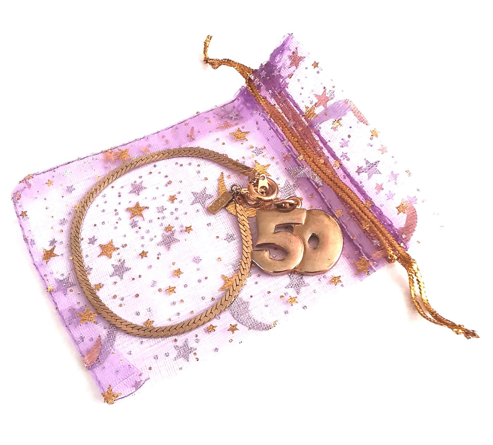 Gold Plated ’50’ Charm And Herringbone Chain Bracelet Great Gift Idea