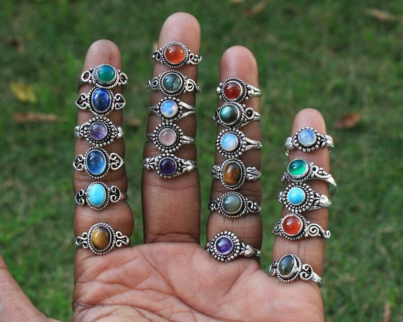 Assorted Mix Gemstone Rings Lot~925 Sterling Silver Plated Minimalist Boho Rings