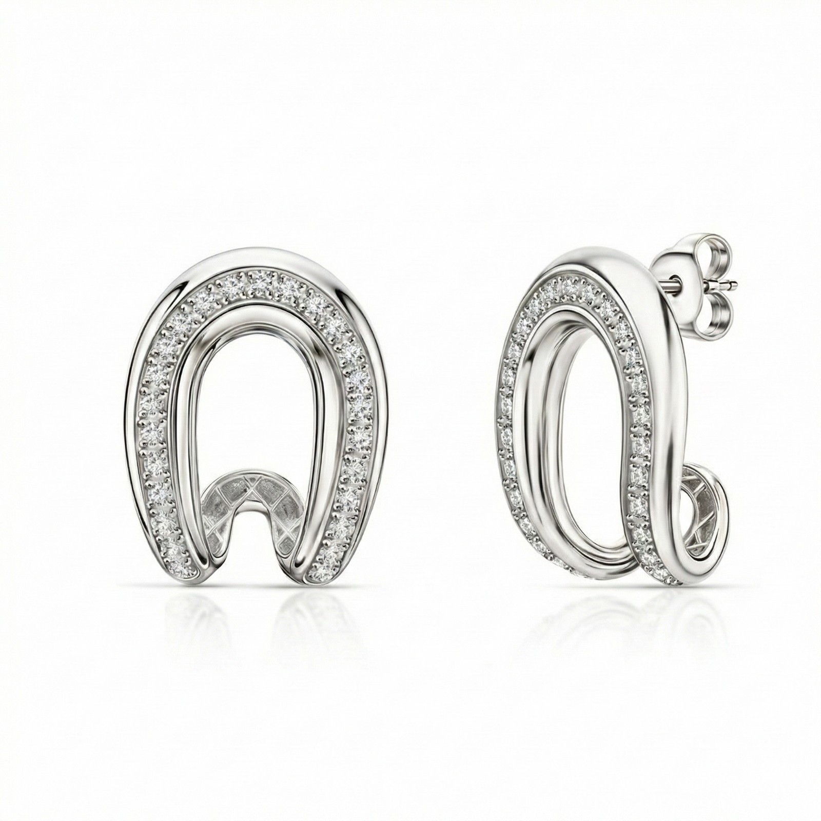 925 Sterling Silver CZ Horseshoe Stud Earrings | Sparkling U Shape CZ Jewelry |