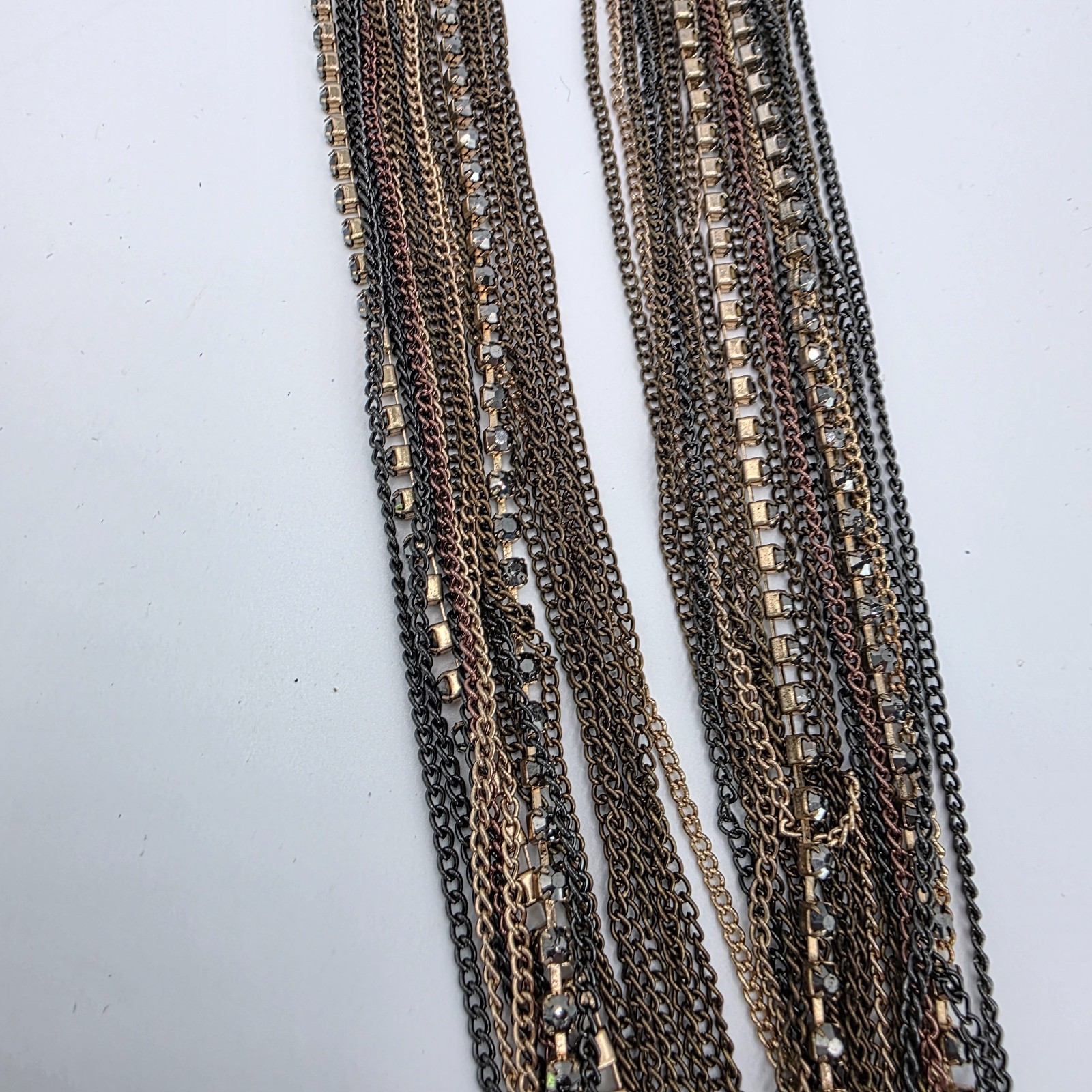 Womens Gold Tone Black Rhinestone Multi Layer Chain Statement Necklace 38 Inches