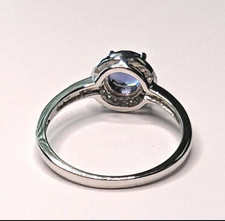 Sterling Silver Halo Solitaire Tanzanite Wedding Ring NEW