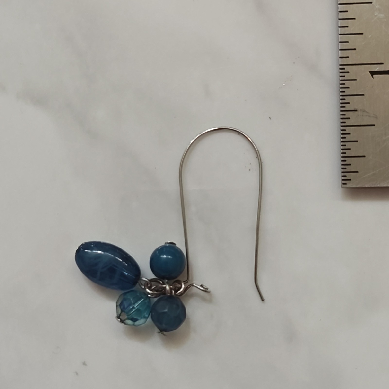 Blue Beaded Oval Dangle/Drop Earrings 2 in Hook Closure Silver Tone Metal