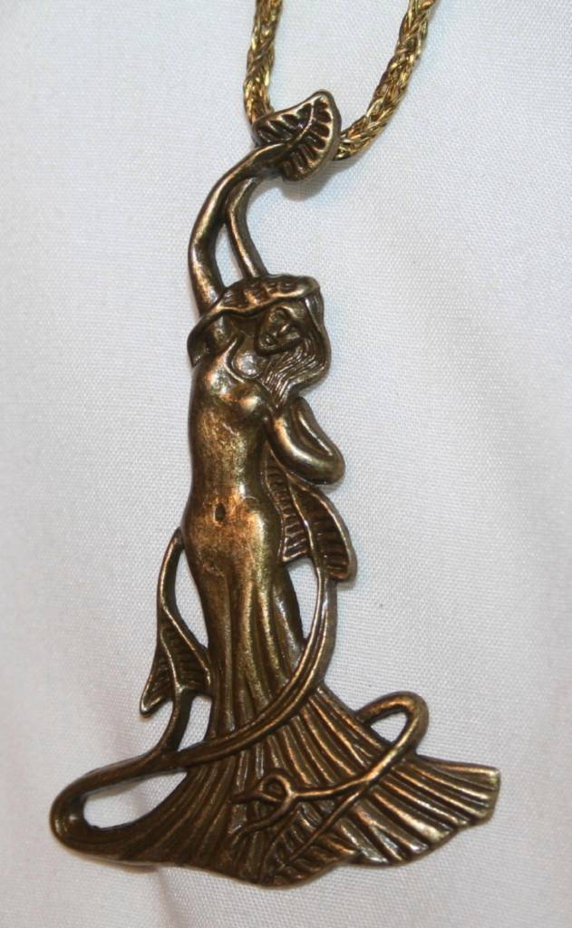 Gorgeous Bronzetone Sea Maiden Figural Pendant Necklace