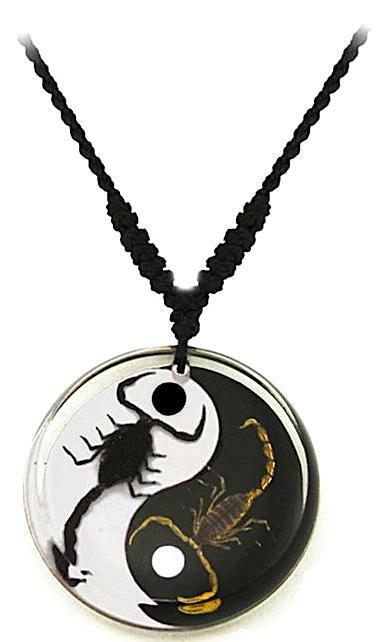 New! Real INSECT Yin Yang Brown Black SCORPION NECKLACE Jewelry PENDANT