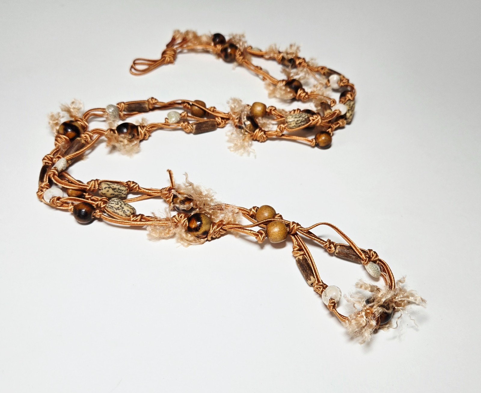 Boho Beaded Necklace Bulk Lot 20 pcs Handmade Cord Wood Bead Long Necklace Natur