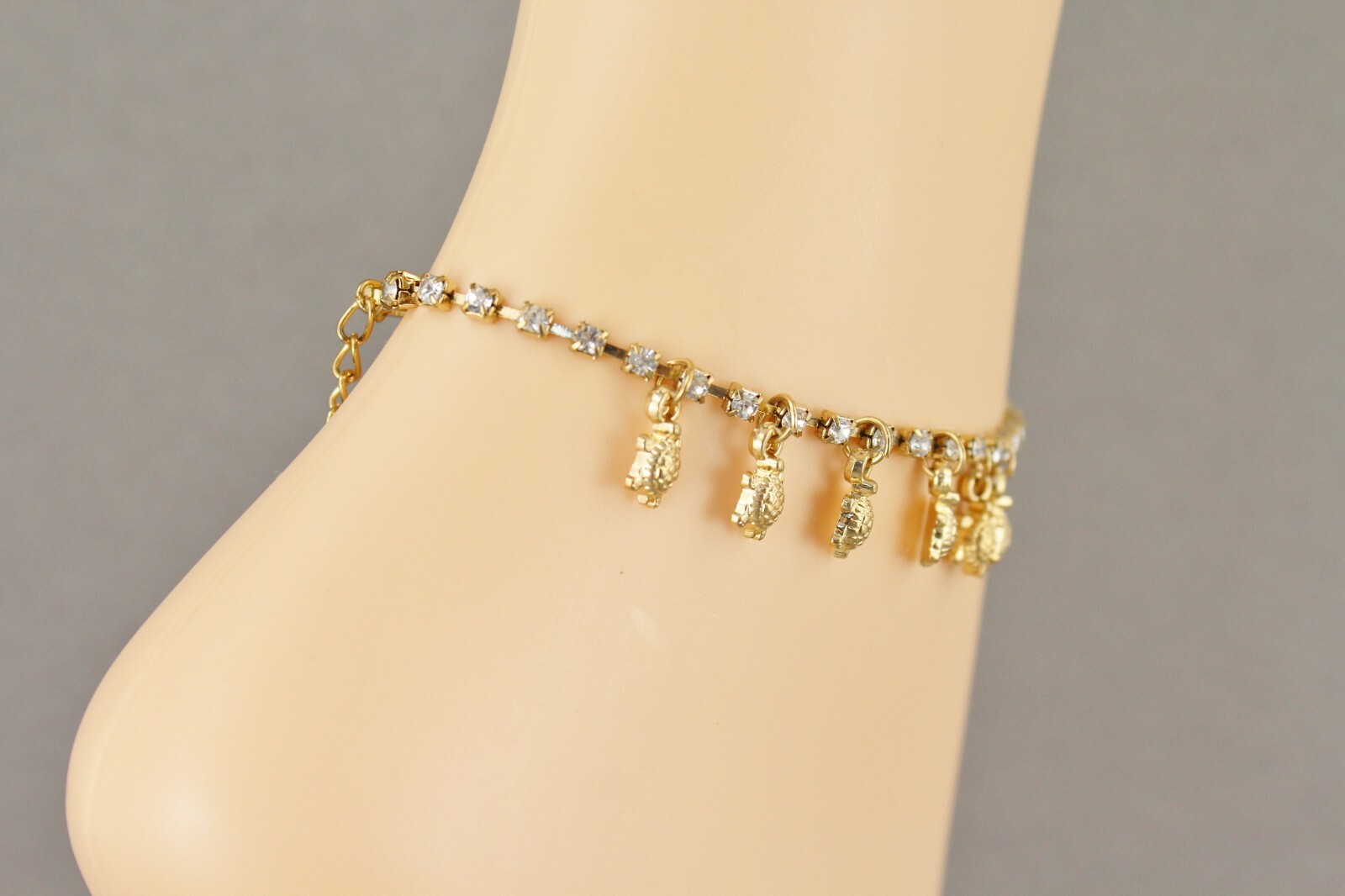 gold anklet turtle pendant charm dangle adjustable ankle bracelet 8-10″
