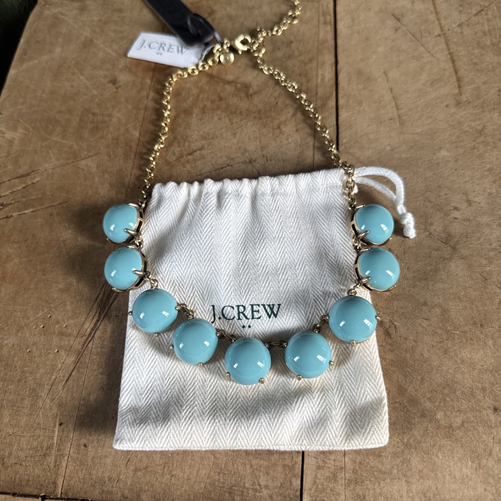 NWT J. Crew Bubble Stone Necklace soft aquamarine & J Crew Bag