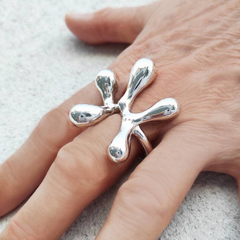 Abstract contemporary ring Sterling silver statement ring Chunky fashion Jewelry