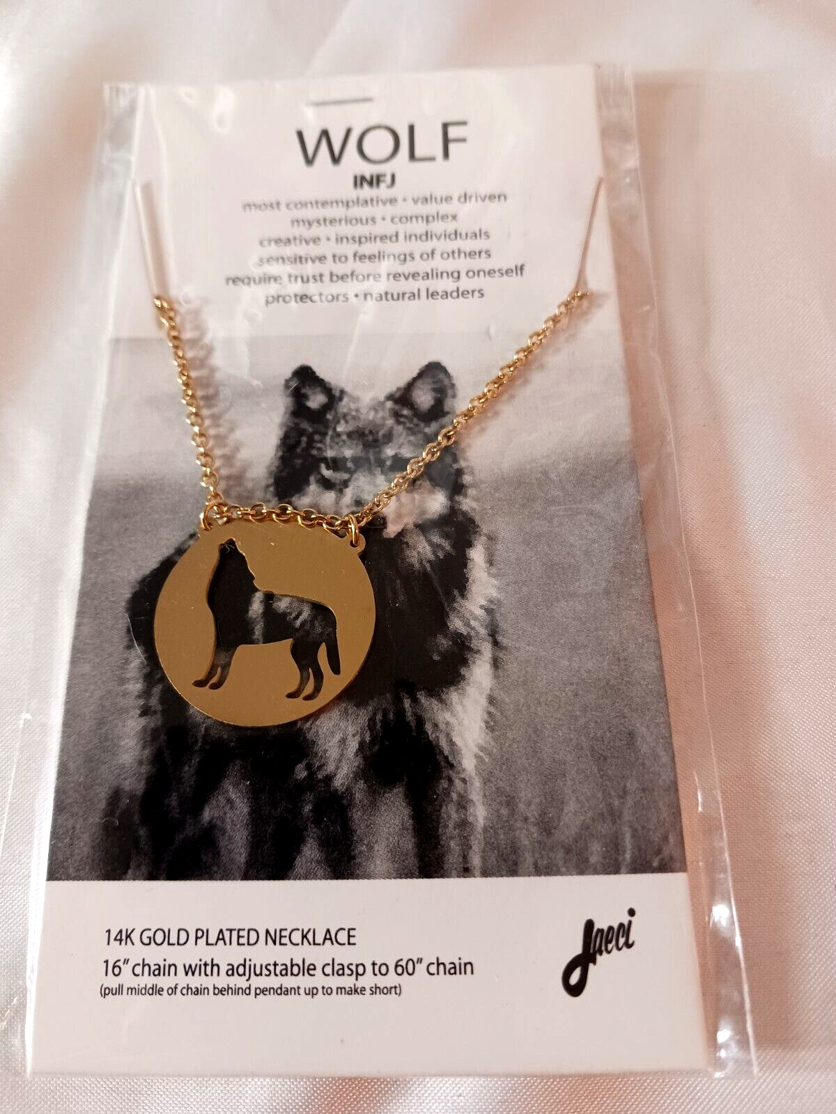 WOLF SPIRIT ANIMAL 14K GOLD PLATE NECKLACE (adjustable 16”-60”) NEW $32 RETAIL