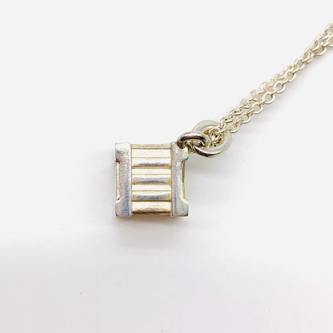 Tiffany & Co. Atlas Cube Design Silver Pendant Necklace Sv925 40cm 0.8 x 0.8cm