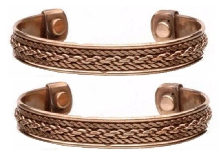 2 Pack Pure Copper Magnetic Bracelet Arthritis Pain Therapy Cuff Twist Chain