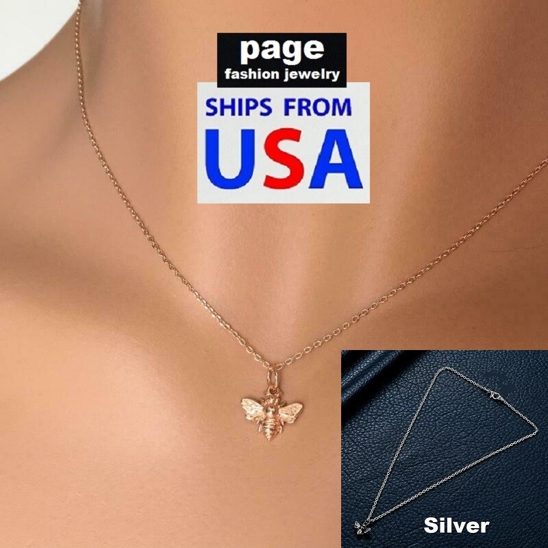 Honey Bee Pendant GOLD / SILVER With 18″ Chain Necklace Bumblebee Jewelry