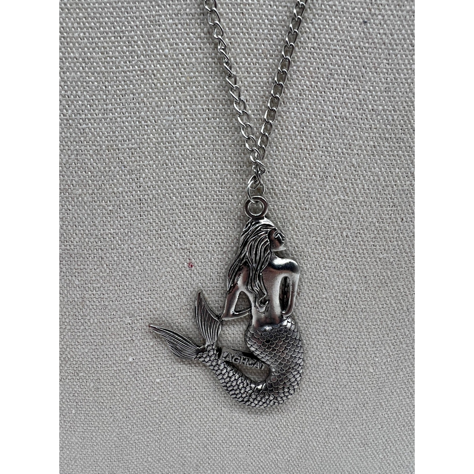 LaghCat Mermaid Pendant Necklace Boho Mermaidcore Fantasy Silver Tone 27in Chain