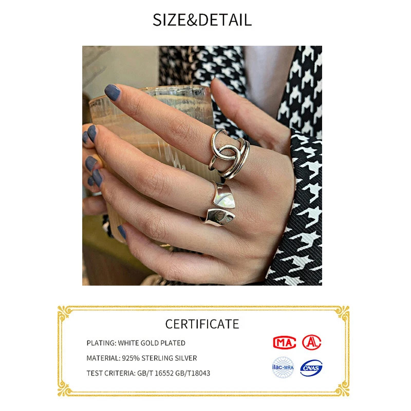 925 Sterling Silver Width Rings for Women Fashion Simple Multilayer Geometric