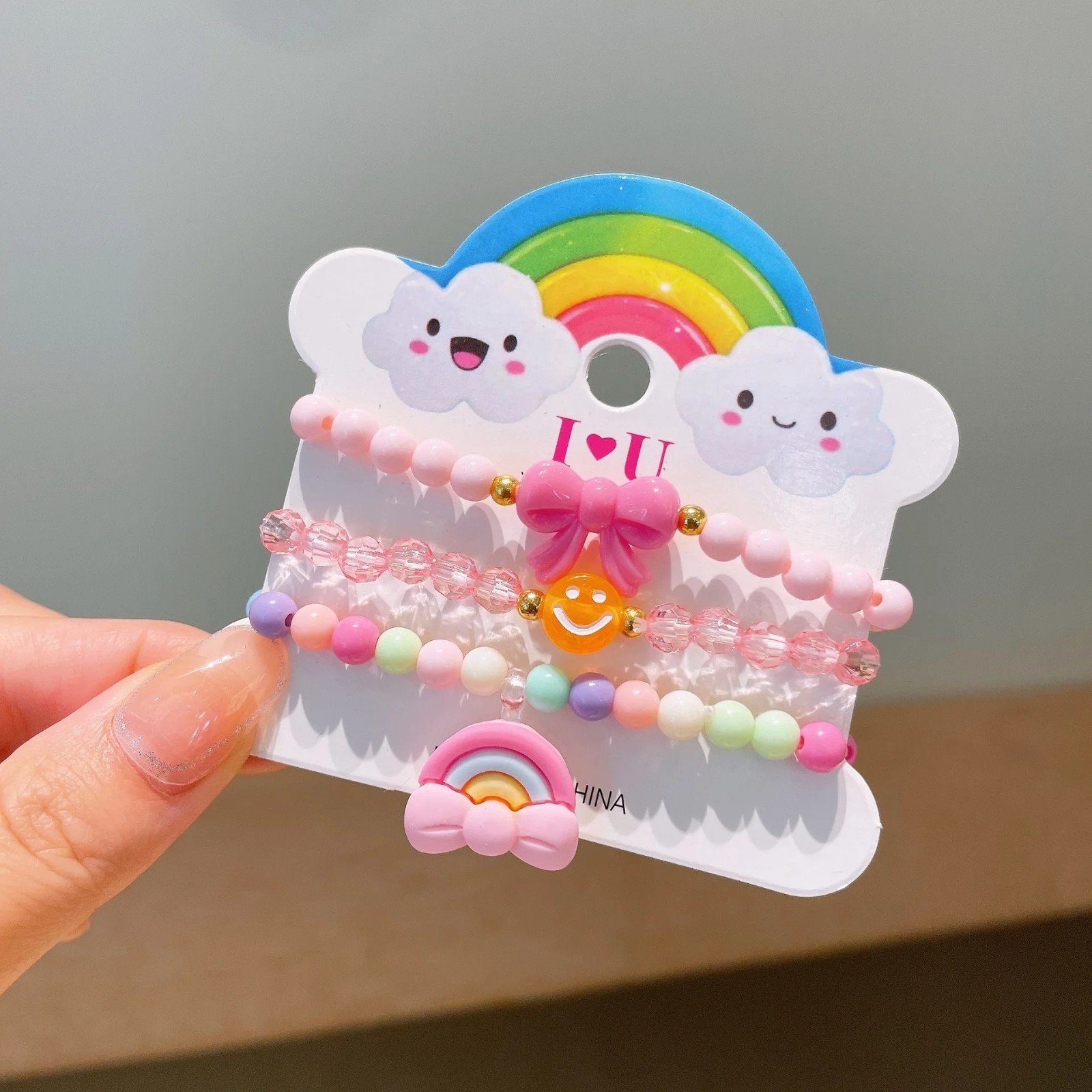3Pcs Little Girls Colorful Resin Charm Bracelets Kids Fashion Jewelry Party Gift