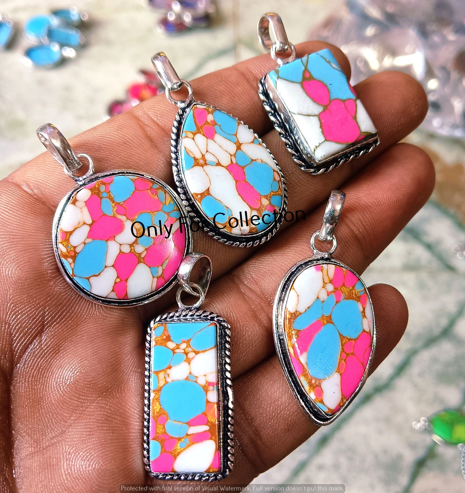 Multi Cotton Candy Turquoise Gemstone New Pendant Lot 925 Sterling Silver Plated