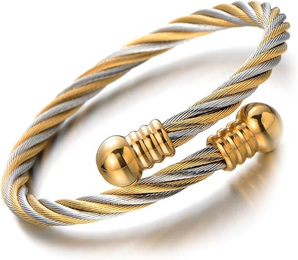 Elastic Adjustable Steel Twisted Cable Cuff Bangle Bracelet for Mens for Women