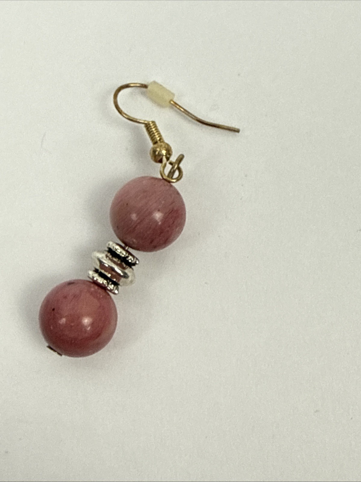 Pink Rhodonite Pendant With Smooth Round Gemstones With Matching Ear Rings 18KGP