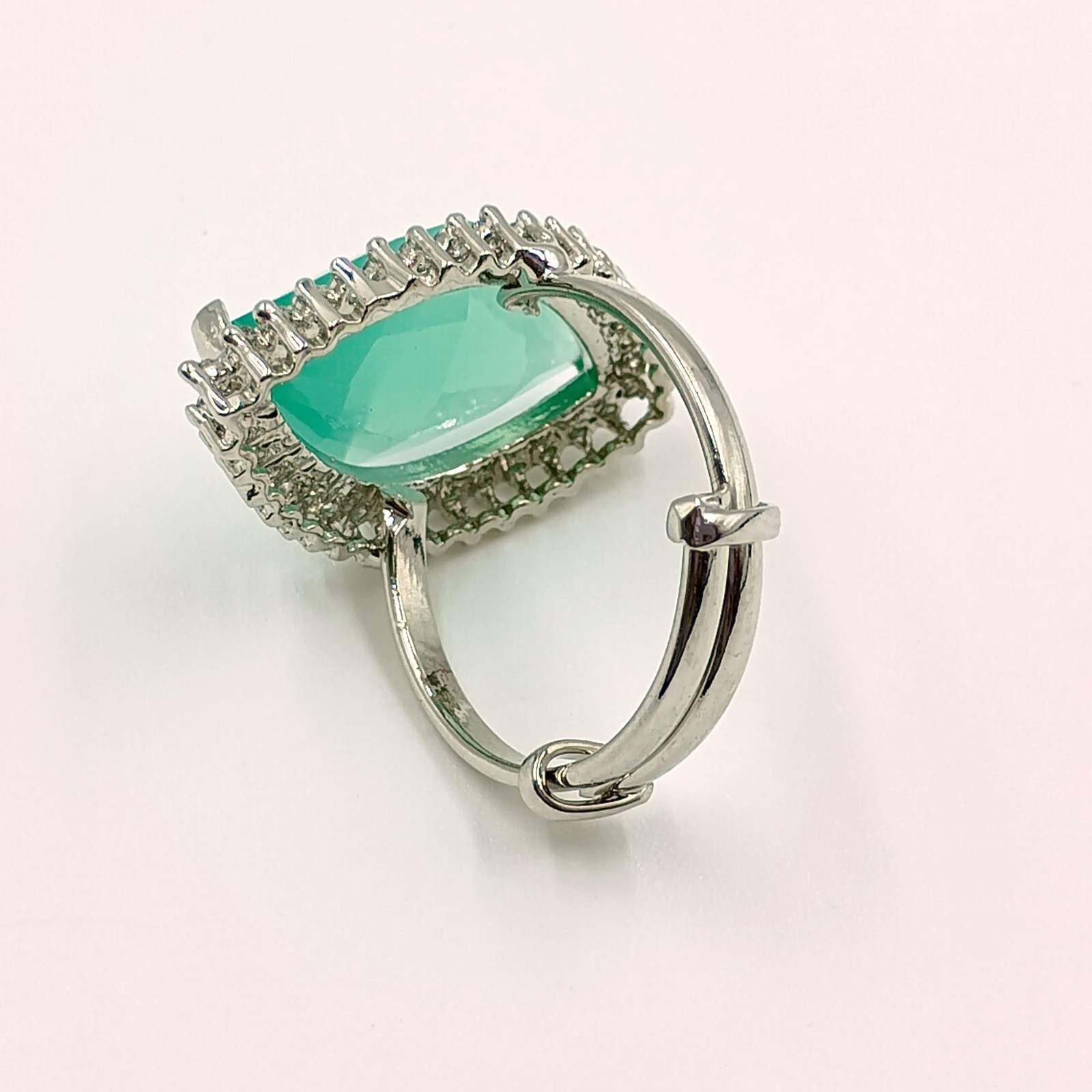 Aqua Chalcedony Marquise Ring Adjustable White Plated Statement CZ Jewelry