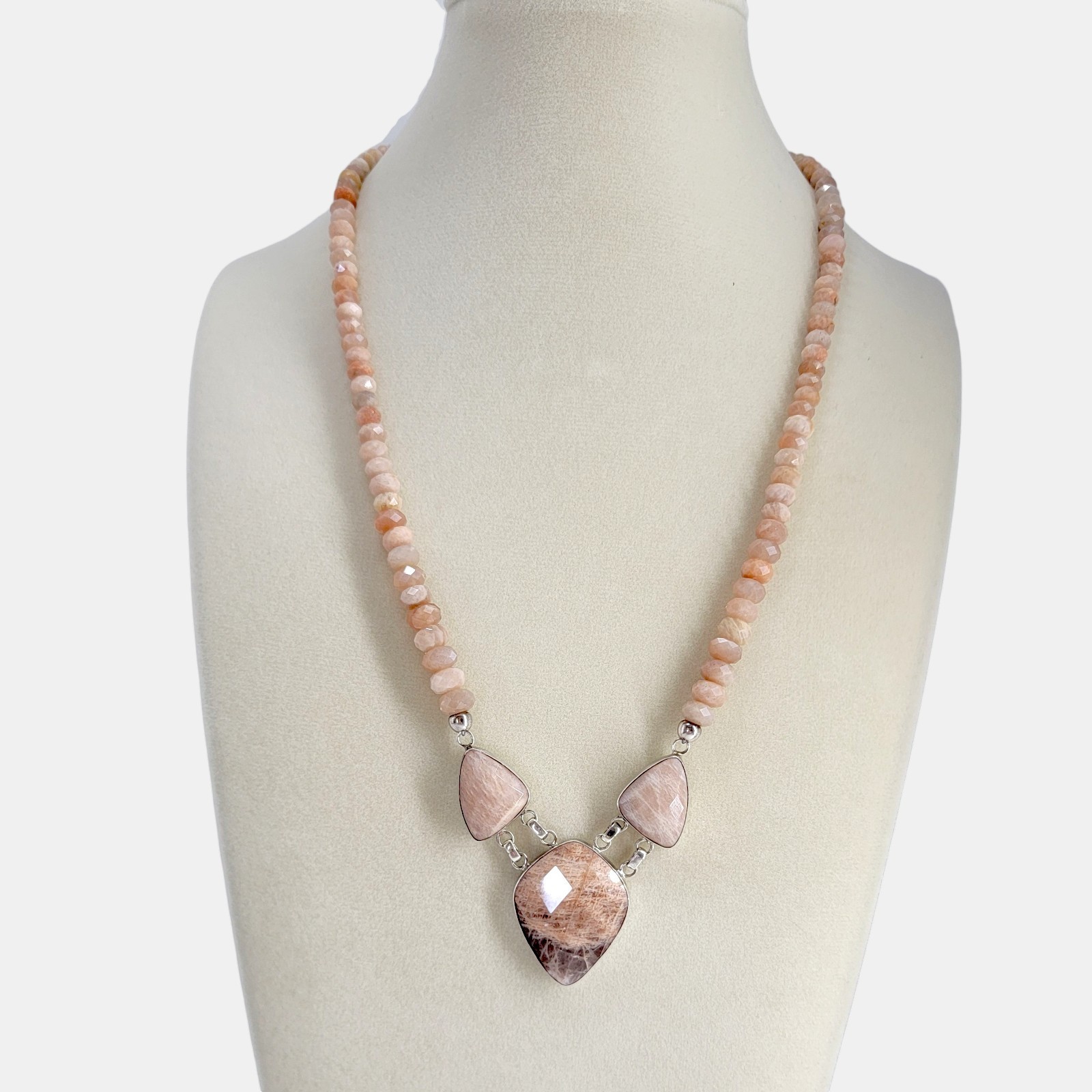 Jay King Sunstone Necklace Sterling Silver Peach Beaded Pendant Necklace