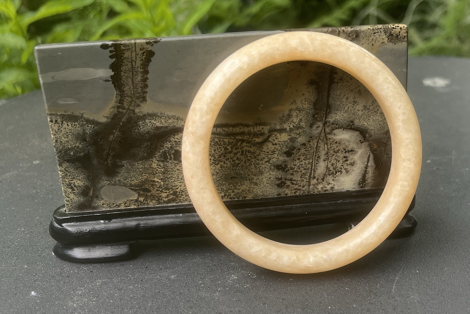 7-3/4″ Tan Peach Jade Bangle Bracelet 60mm 62grams 2.2ounces 15x13mm