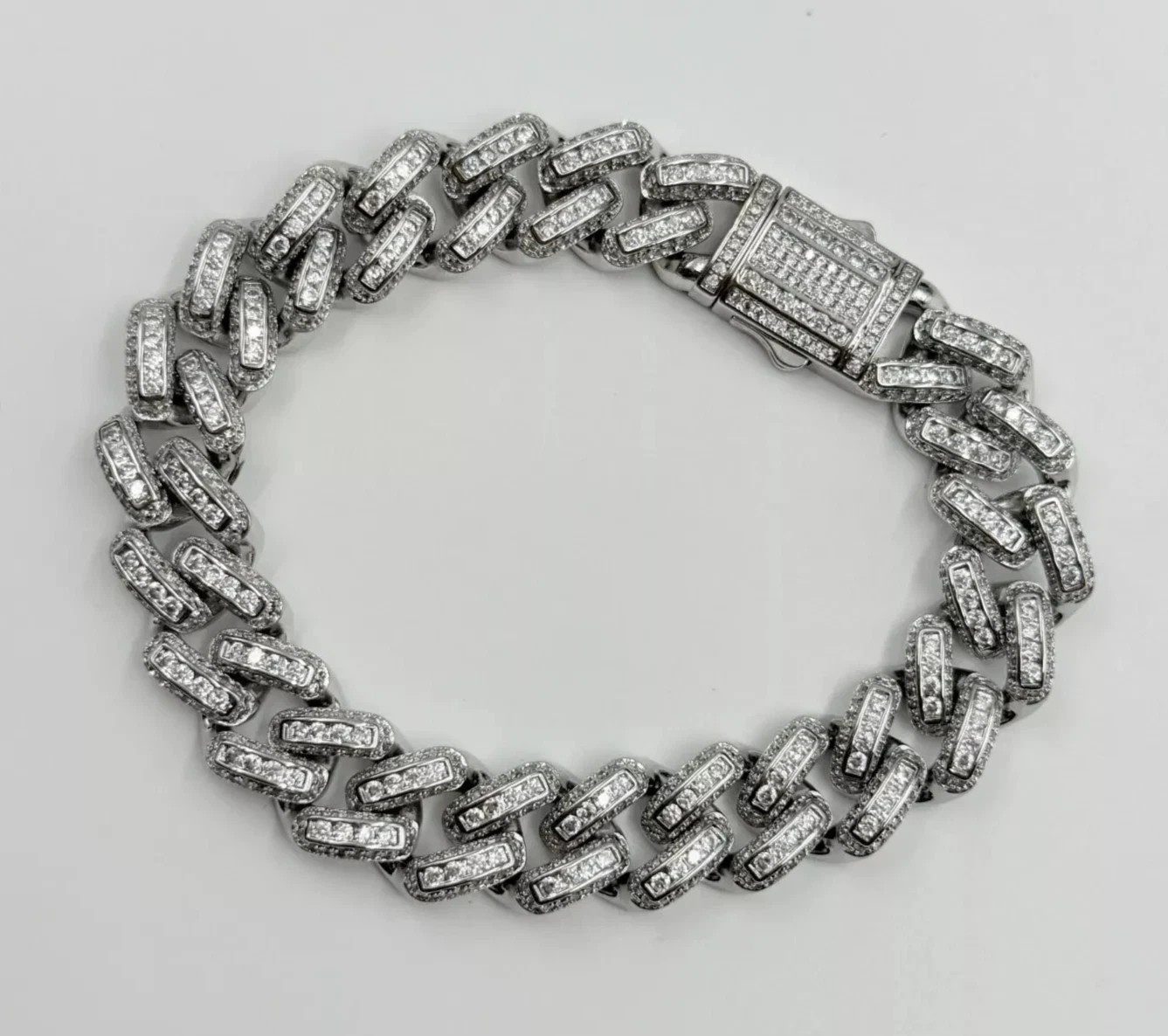 10 Ct Round Cut Simulated Diamond Cuban Link Bracelet 14k White Gold Plated