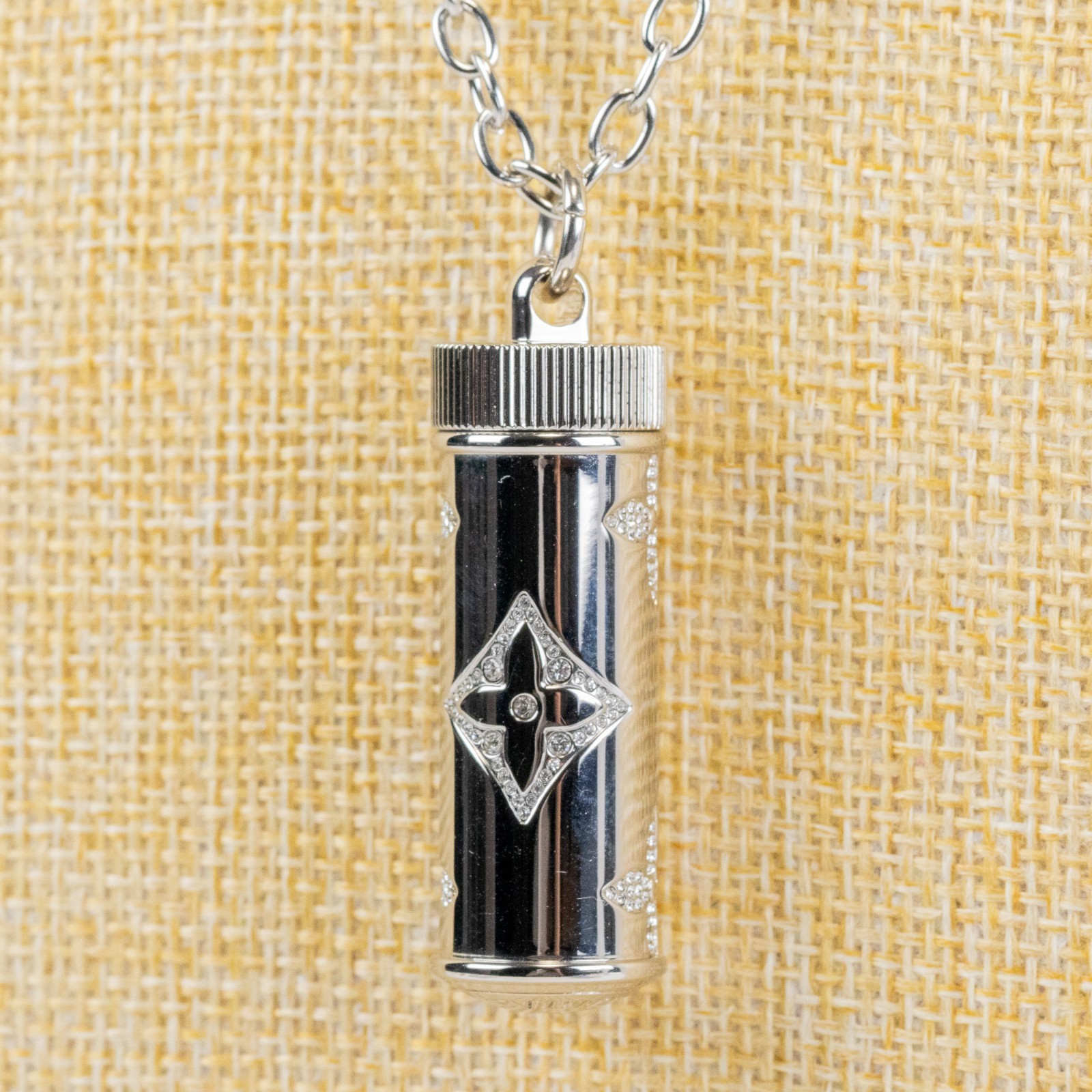 Louis Vuitton Monogram Strass Pill Case Pendant M68248 Silver Plate LV Auth Men