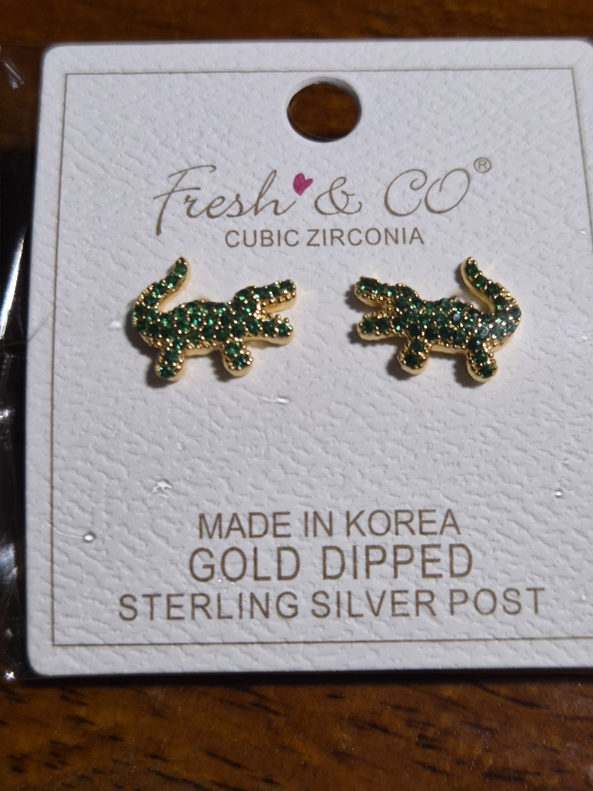 Alligator Stud Earrings – 925 Silver Post- Lizard Reptile Gold Dipped Korea New
