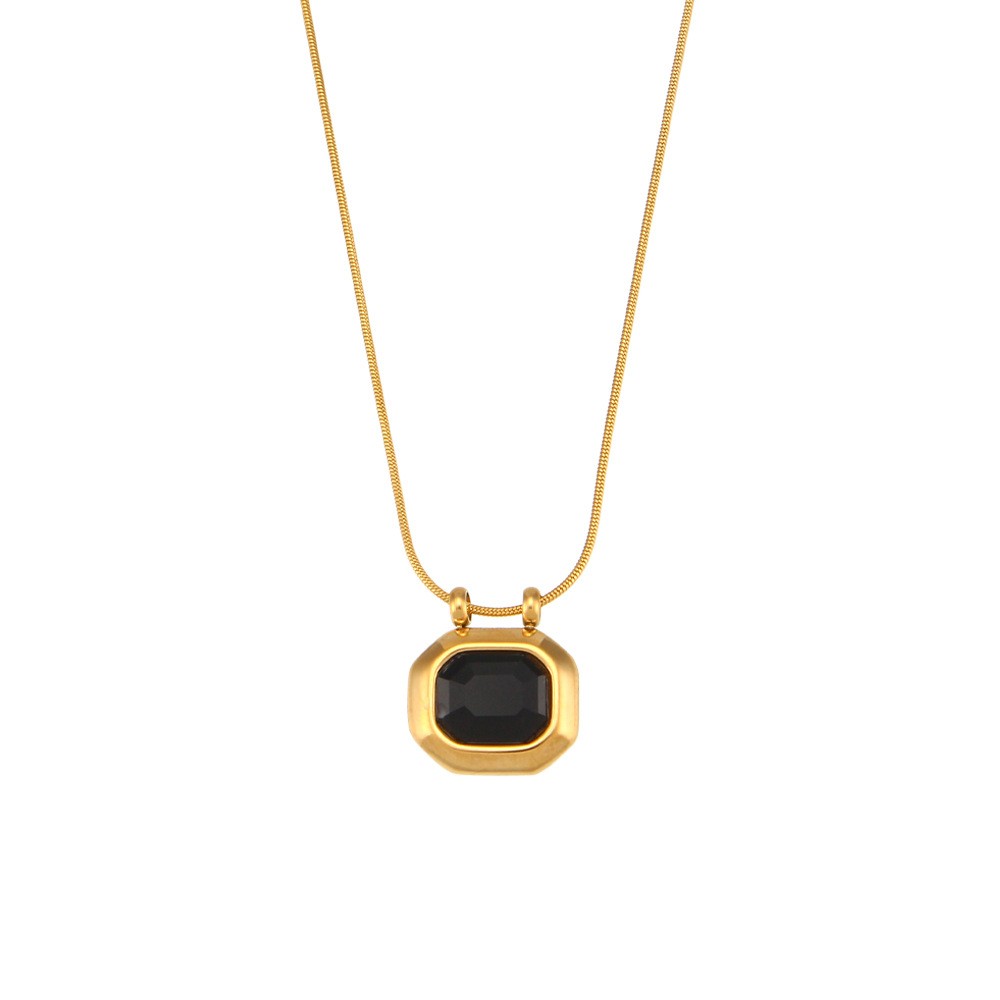 Simple Cubic Zirconia Pendant Necklace Gold Plated Stainless Steel Jewelry