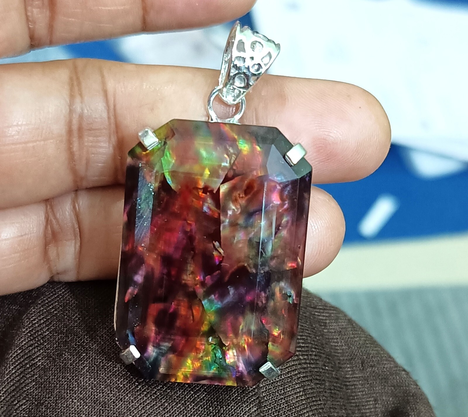 84.75 Ct Natural Ammolite 925 Solid Silver Rainbow PENDANT Certified Gemstone