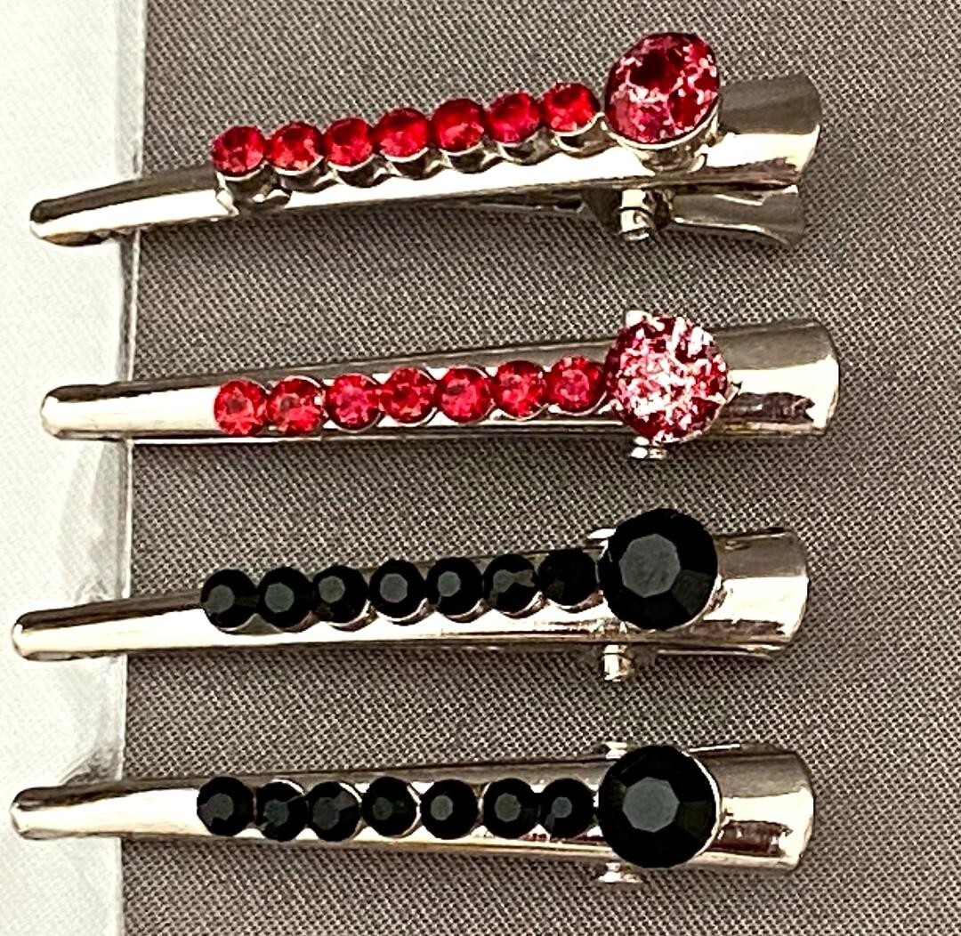 4 PCS SMALL SILVERTONE METAL HAIR CLAMPS CRYSTALS FREE USA SHIPPING