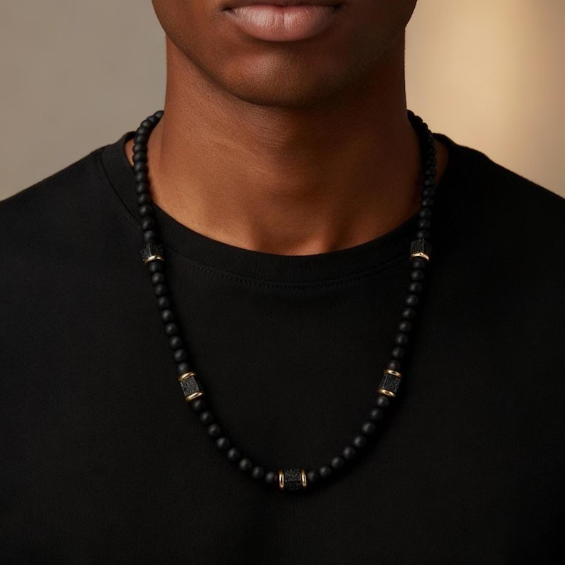 Matte Onyx Lave 10mm Beaded 25in Long Necklace Healing Strength Necklace for Men